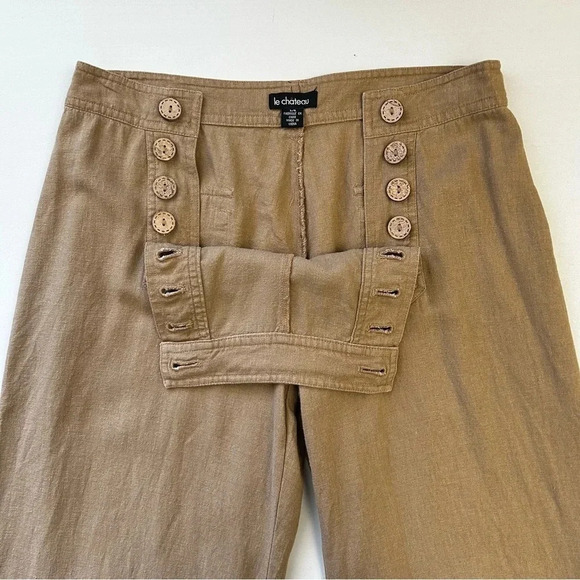 Le Chateau Linen Pants Wide Leg Palazzo Flowy Nautical Neutral Tan Size 6 - Picture 10 of 16